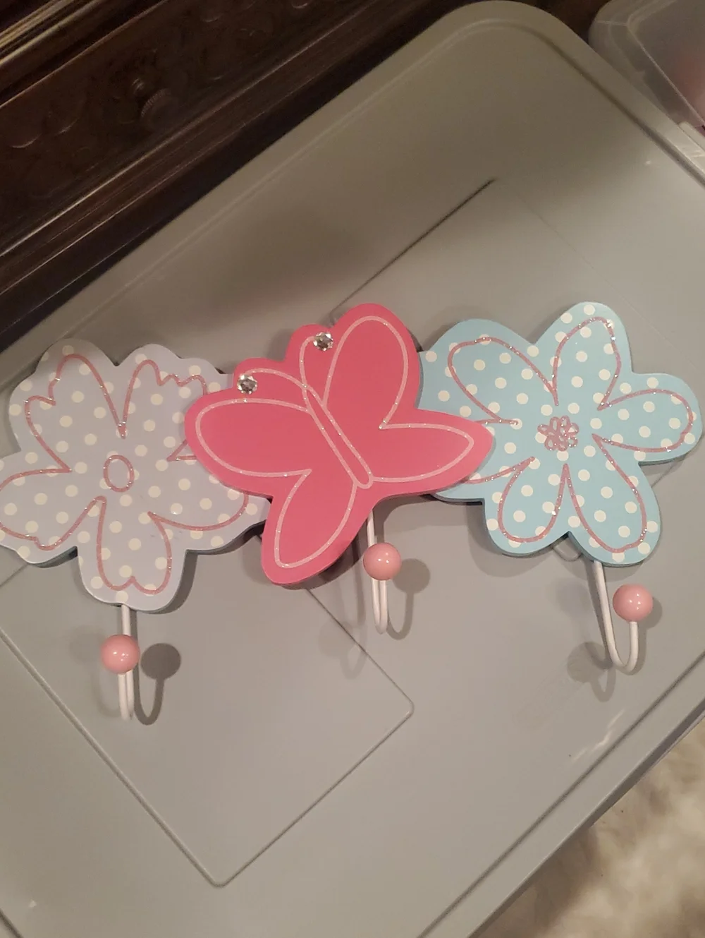 Pink & Blue & Purple Floral Butterfly Wall Hooks - Decorative Home Hook Rack